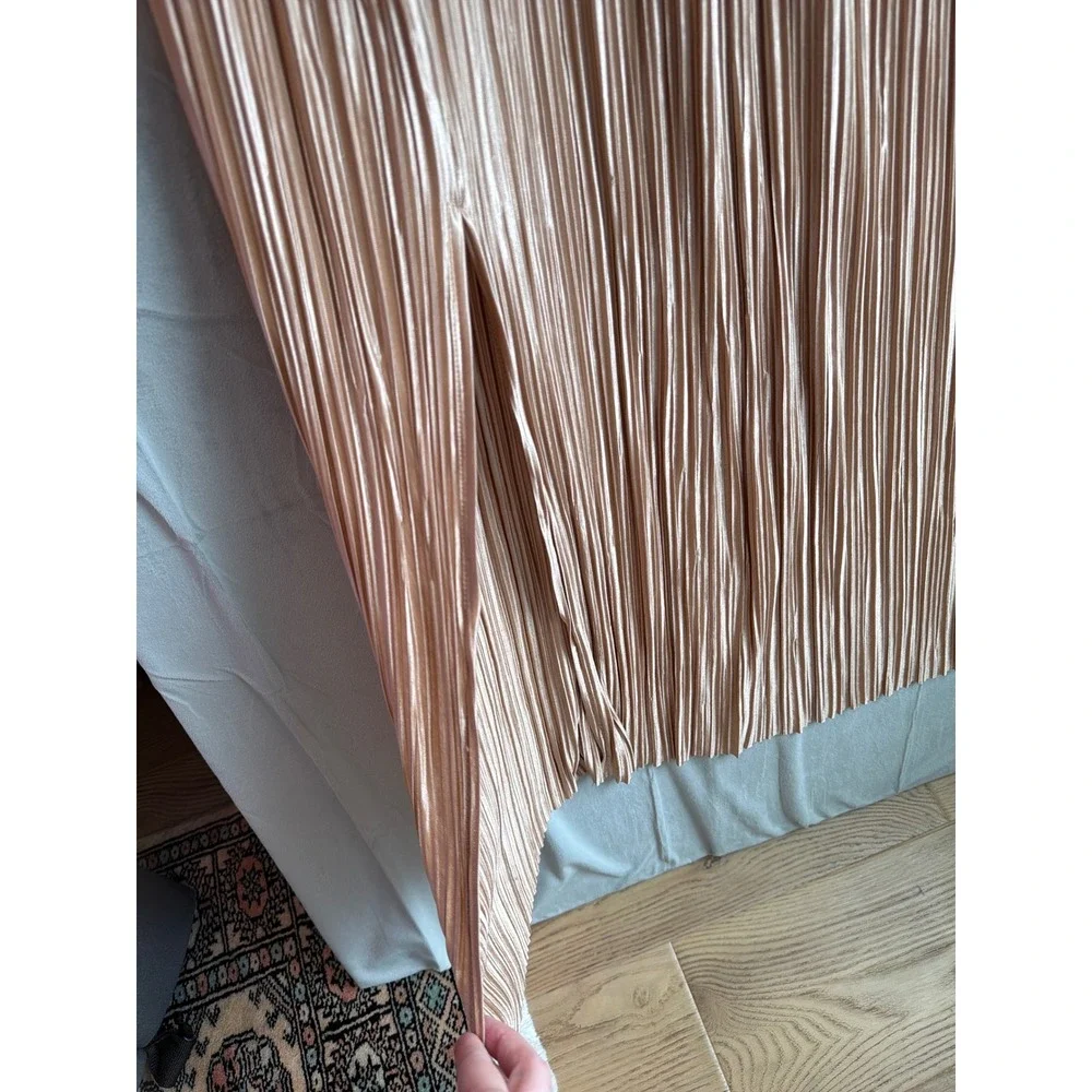 Petal + Pup Pleated Maxi Skirt Women Size 6 Rose Gold Satin Ethereal Party Slit
